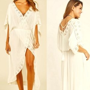 SURF GYPSY Eyelet Maxi Faux Wrap Dress Swim Cover-Up
